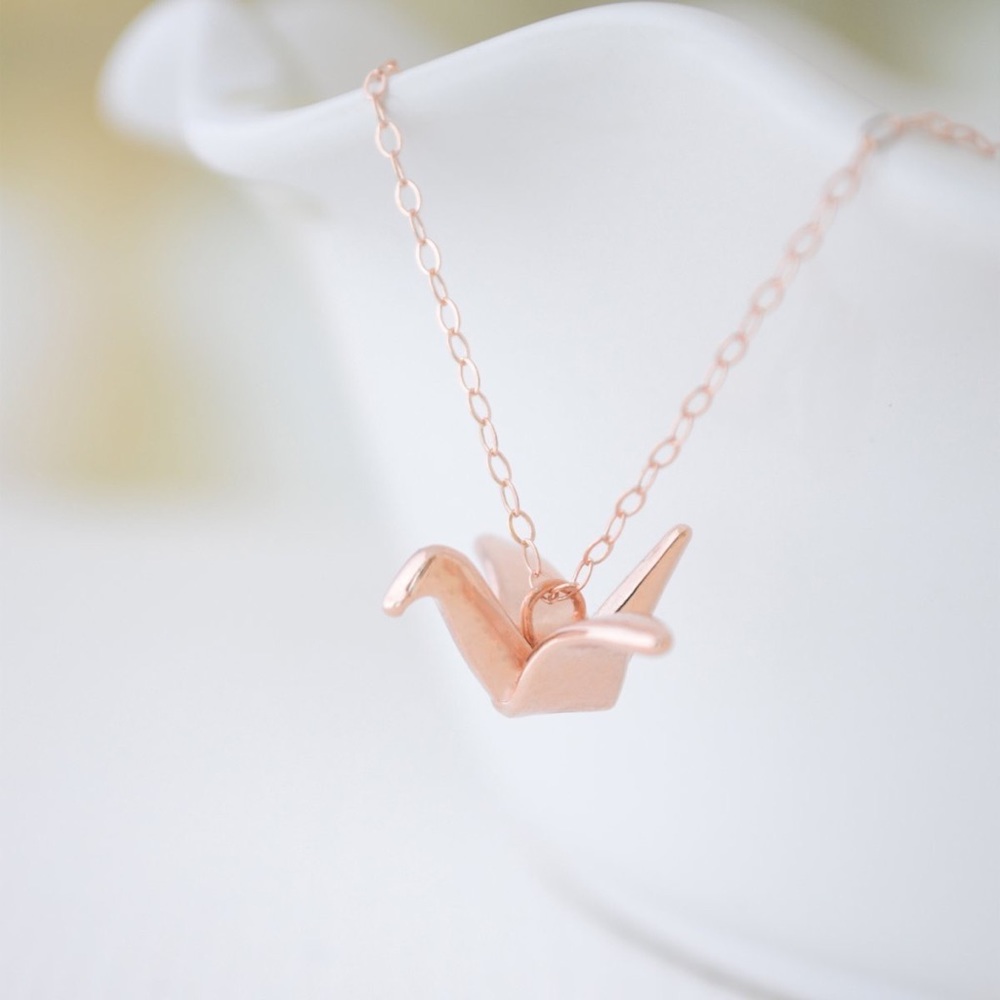 Rose Gold Paper Crane Necklace